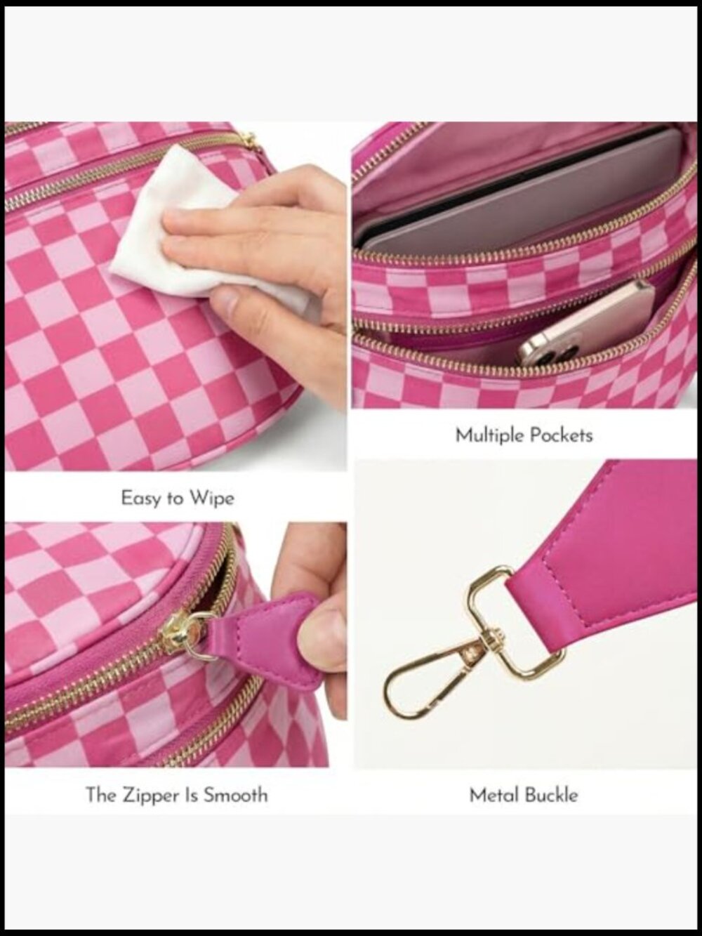 Checkered Crossbody Bag Nylon Fanny Pack Hands-Free Travel Shoulder Bum Bag - Picture 5 of 6